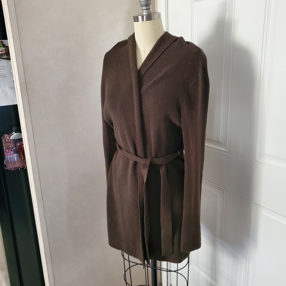 BCBGMAXAZRIA Hooded Cardigan Sweater with Belt - Picture 3 of 8